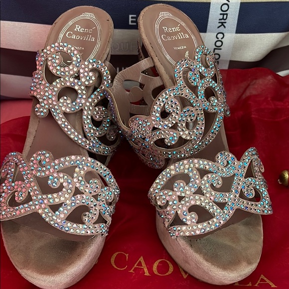 Rene Caovilla Women's Crystal Embellished Wedge Sandals - Silver - Picture 4 of 7